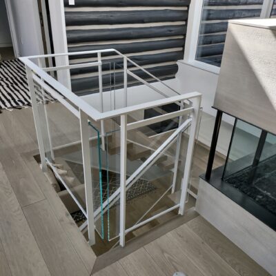 Glass Unlimited Hardware Steele Handrails, Banister, with glass inserts Balusters.